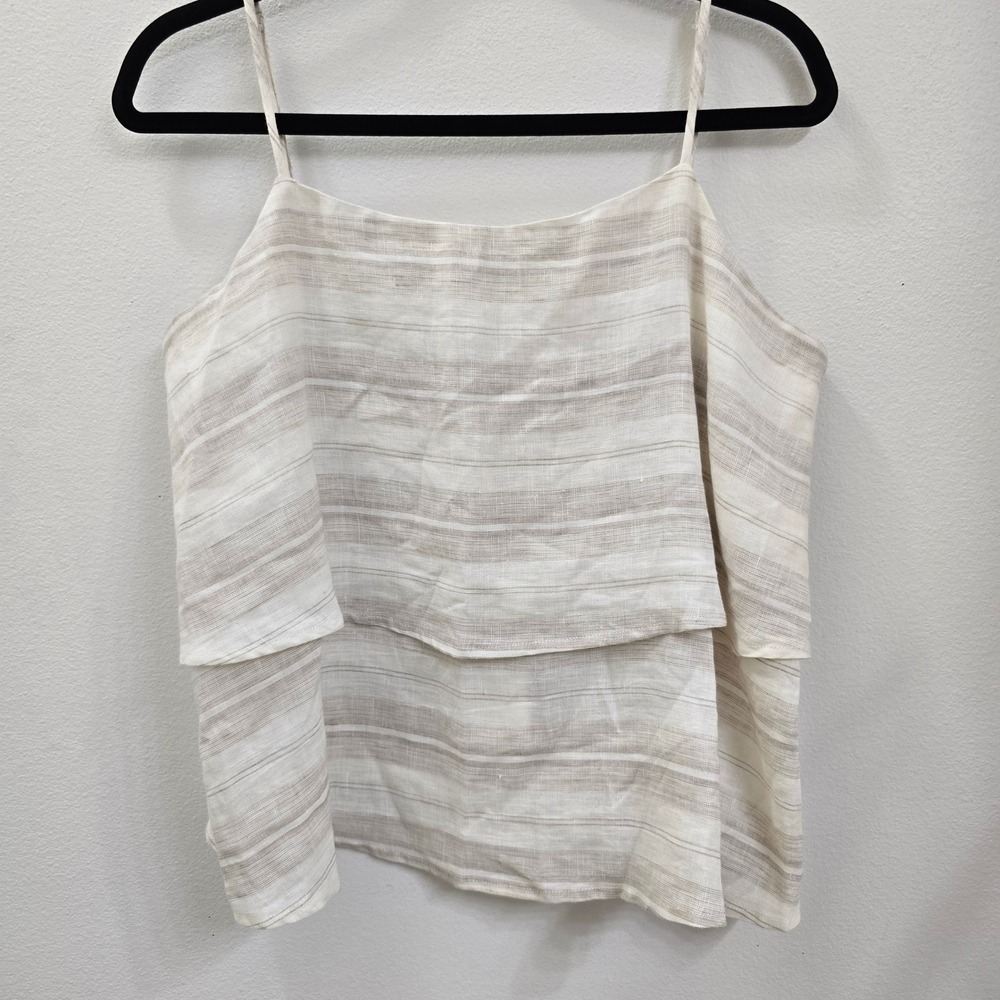 Maven‎ West Womens 100% Linen Tiered Camisole Top Striped Beige Medium NWT